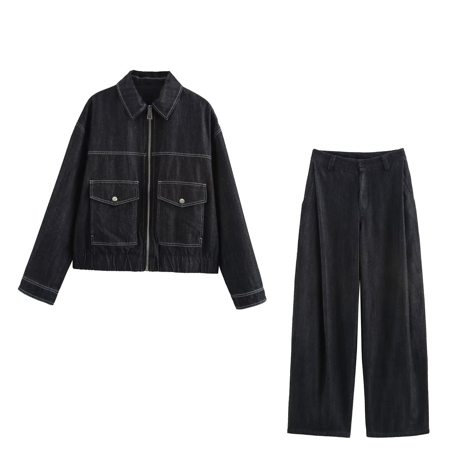 Damjacka Denim Polyester Regelbundna Ärmar-2