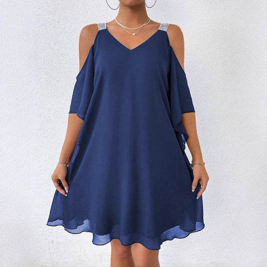 Kvinnor Midi Klänning V-Neck Chiffong med Paljetter-1