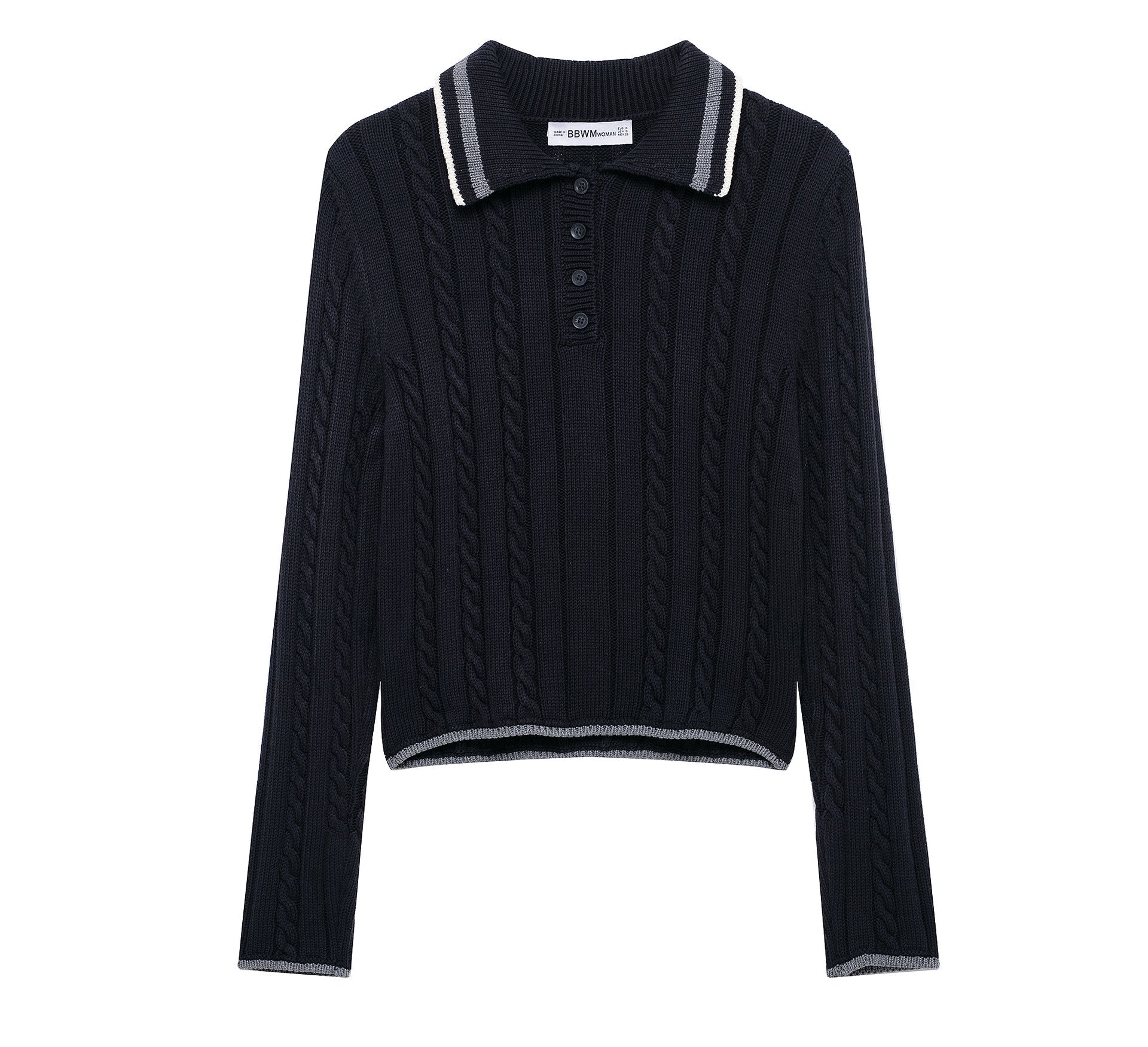 Kvinnors Tröja Modern Stickdesign Klassisk Polo Bomull 7