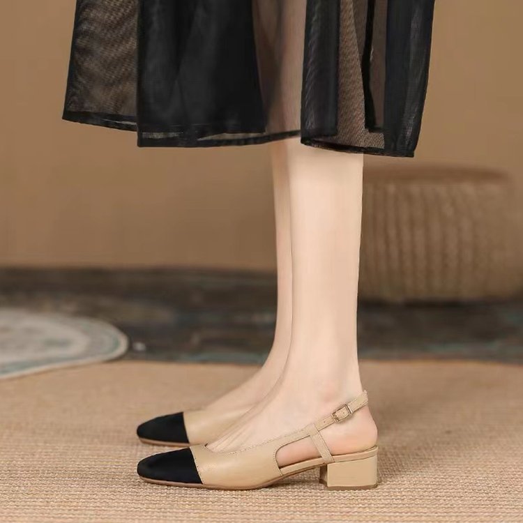 Kvinnor Slingback Pumps Blockklack Läder Eleganta Komfortable 8