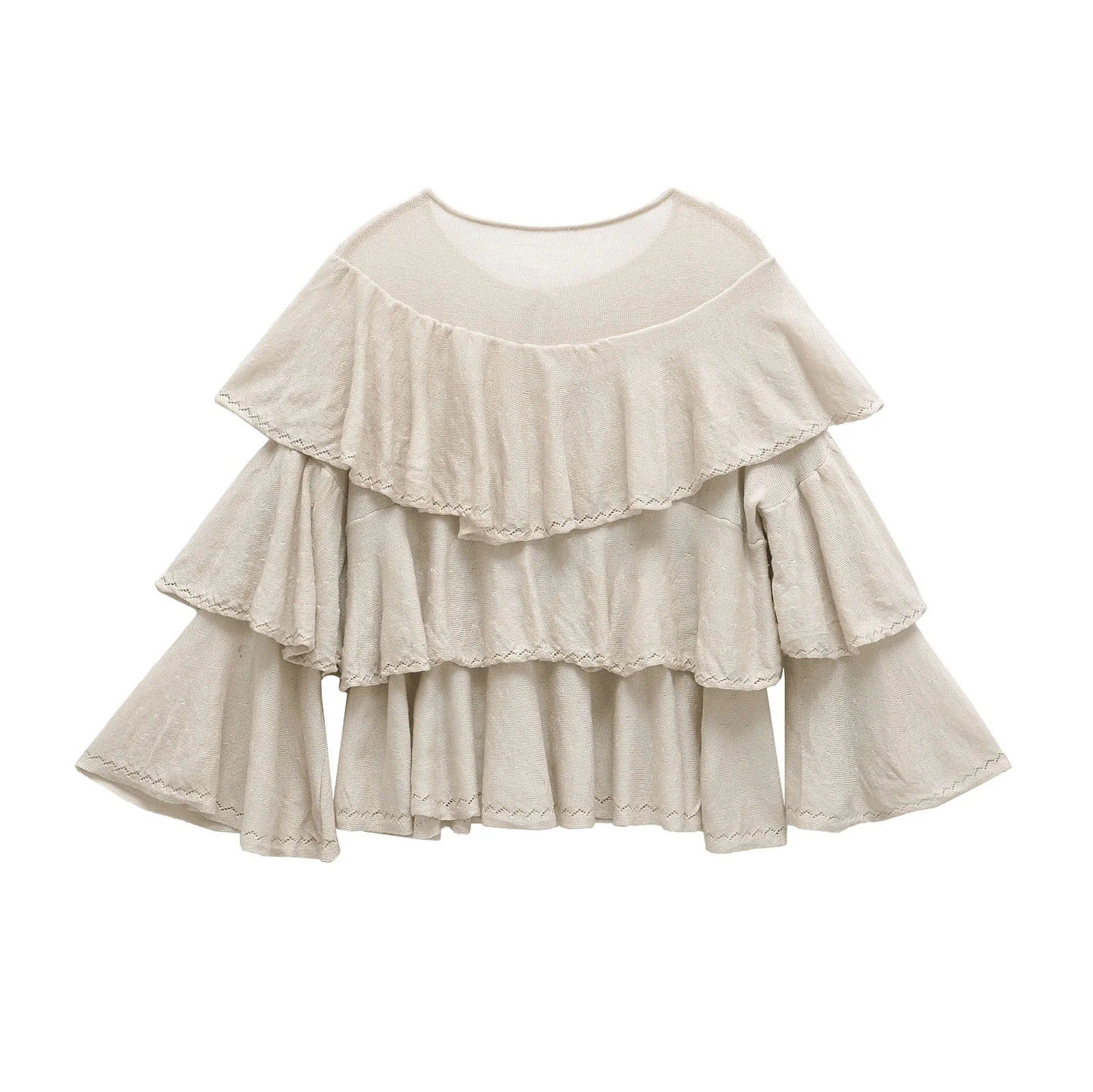 Kvinnors Ruffle Topp med Omfattande Ärmar – Andningsbart Tyg, Charmiga Knappstängningar, Elegant och Mångsidig Design 2