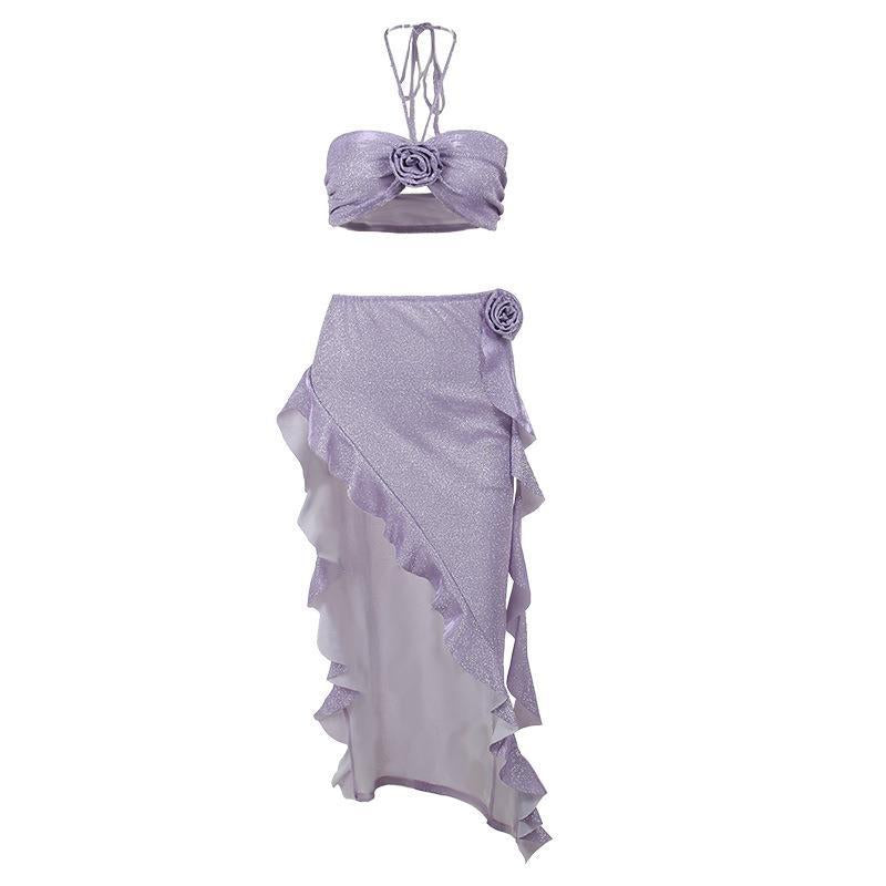 Baddräkt Dam Shaping med Ruffled Kjol och Blomdekoration i Andningsbart Material 6