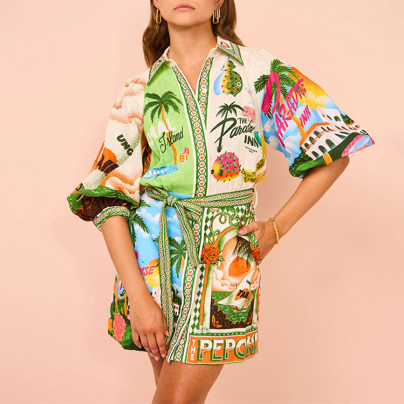 Kvinnors Klänning Tryckt Polo Krage Polyester-2