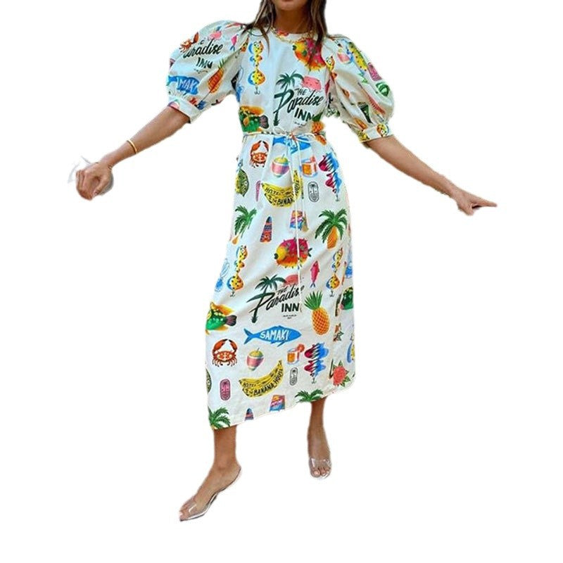 Kvinnors A-Linjeformad Klänning med Puffärmar i Polyester 6