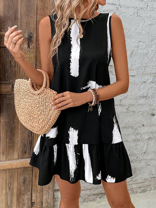 Dam Midi Klänning med Volang Randig Design för Sommar-1