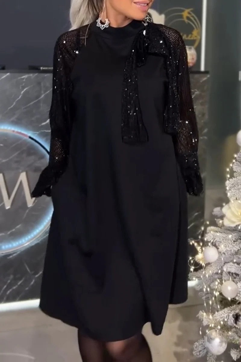 Kvinnors Midi Kjol A-linjeformad med Delad Paljettlindning Polyester-4