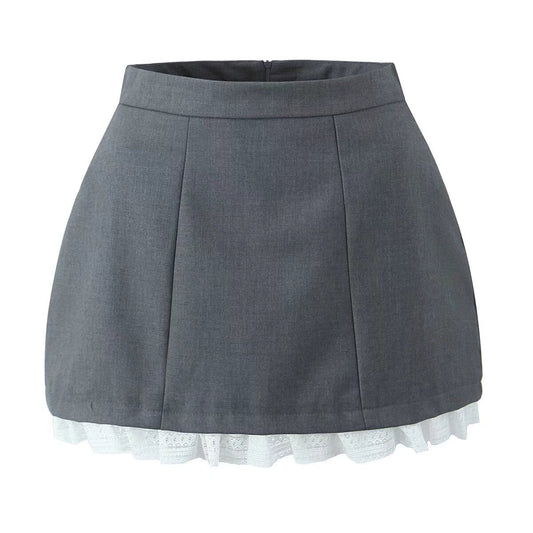 Dam Halvlängd Kjol Ballongkjol Polyester med Spetsdetaljer-1