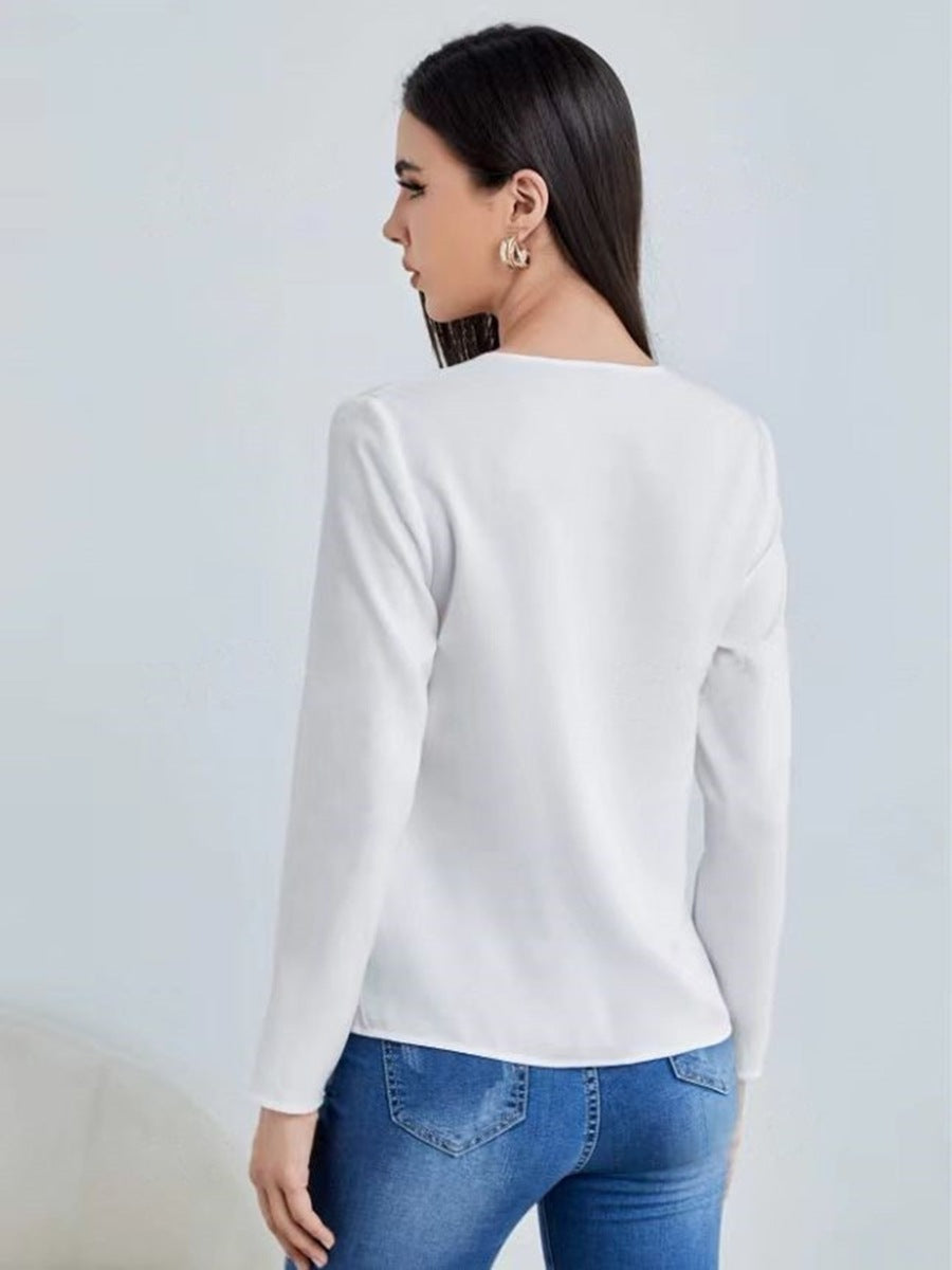 Kvinnors Skjorta V-hals Satin Lång Ärmar Elegant 8