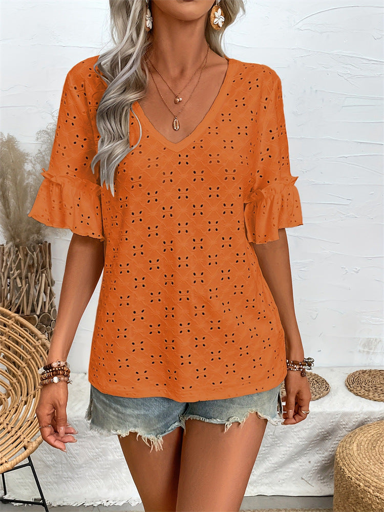 Variant image for Dam Blus V-ringning Volangärmar Bomull-5