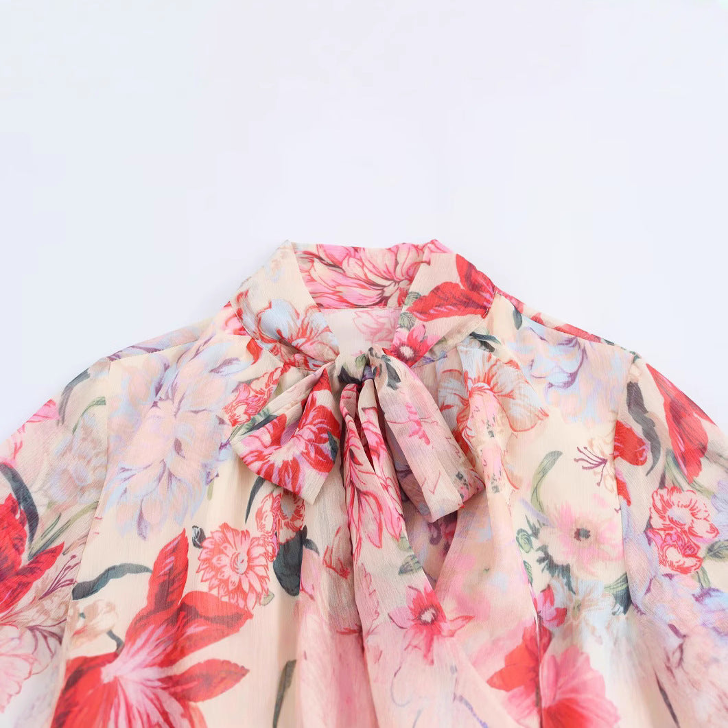 Kvinna Midi Klänning Blommigt Polyester A-linjeformad-2