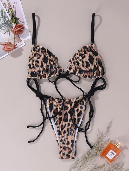 Dam Triangelbikini Justerbar Leopardmönster Hållbart Tyg-1