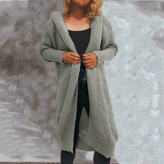 LÄng Kofta Dam EnfÀrgad Bomull Polyester Cardigan-1