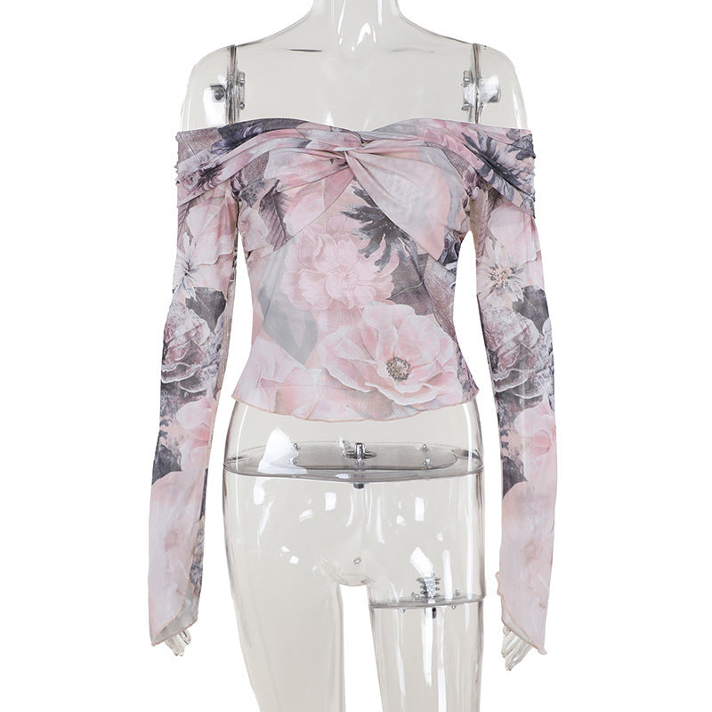 Dam Off-Shoulder Blus Blommig Lätt Material 1