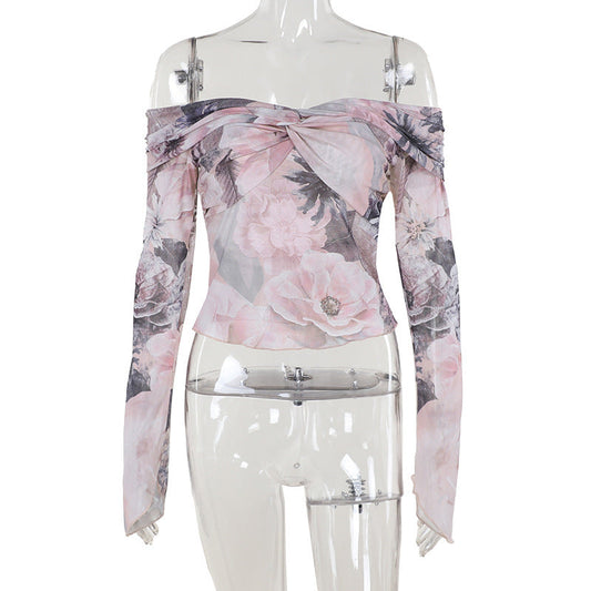 Dam Off-Shoulder Blus Blommig LĂ€tt Material 1