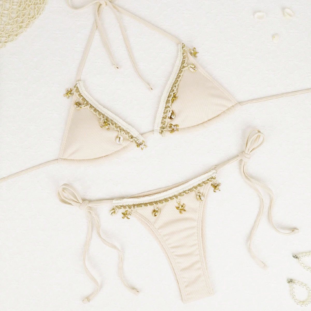 Kvinnors Bikiniset Triangulär Design Elastiskt Material-6