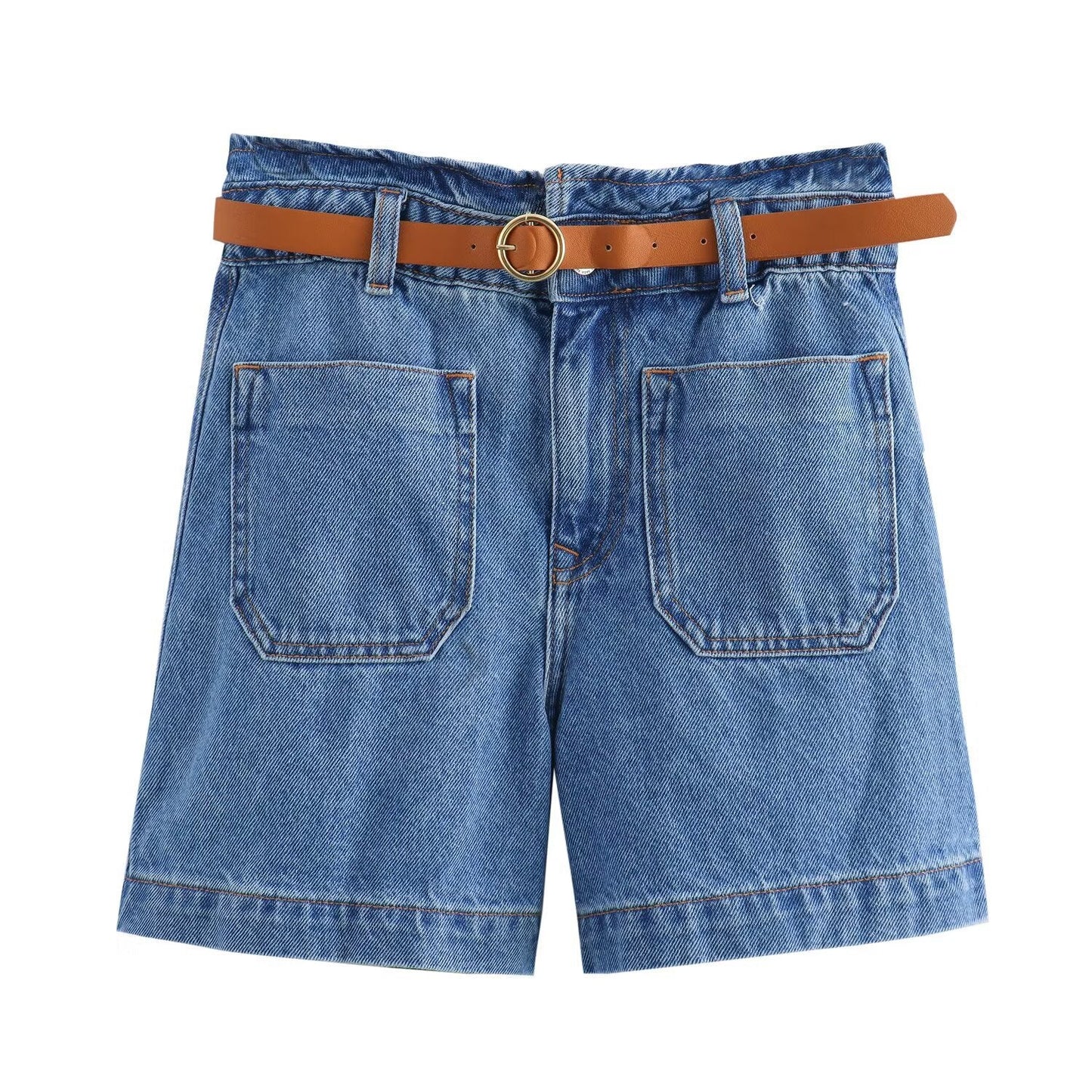 Kvinnors Jeansshorts Avtagbart Bälte Avslappnad Denim 5