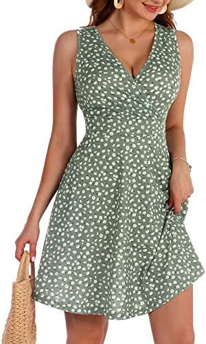 Variant image for Kvinna Fritidsklänning V-ringning Blommönster Bomull-1