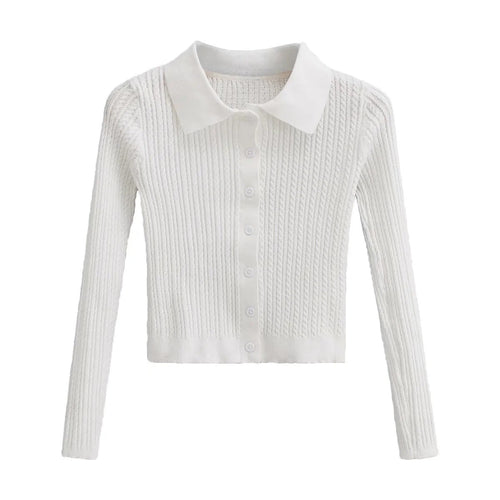 Kvinnors Stickad Blus med Elegant Krage och Strukturerad Yta av Andningsbart Tyg 1