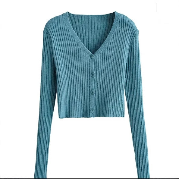 Kvinnors Kofta V-ringning Dekorativa Knappar Ribbad Bomull-3
