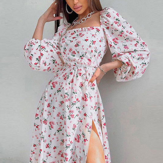 Damklänning A-Line Med Fyrkantig Krage Polyester-1