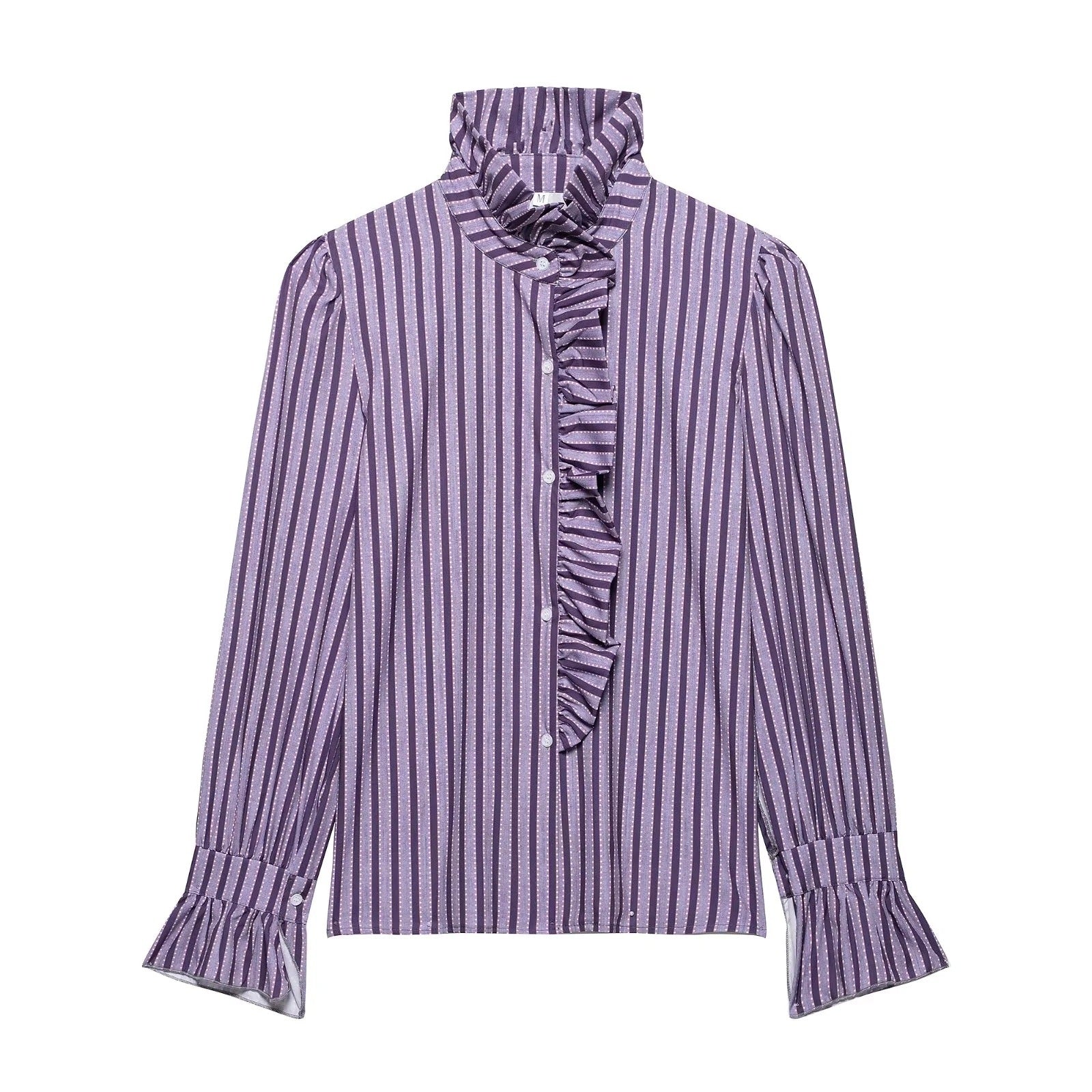 Dam Blus Ruffles Figurnära Bomullsblandning 1
