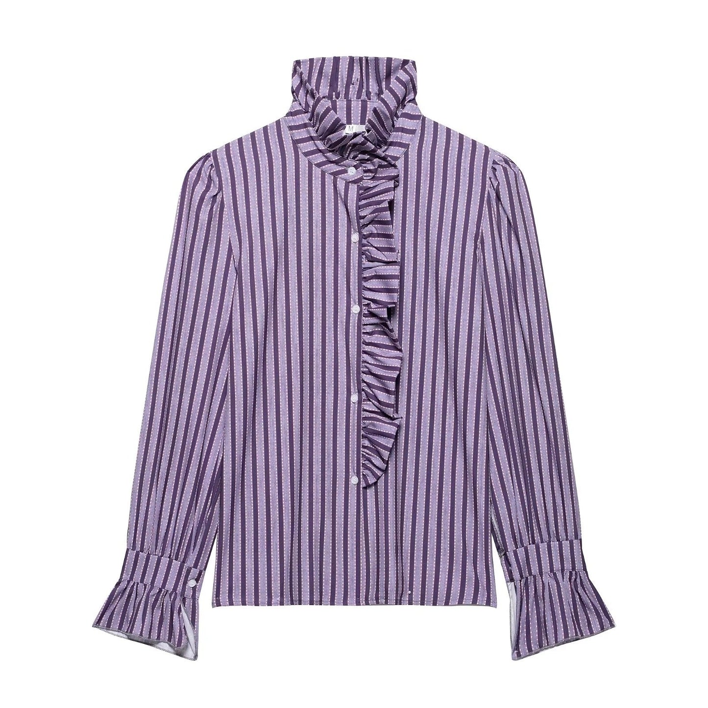 Dam Blus Ruffles Figurnära Bomullsblandning 5