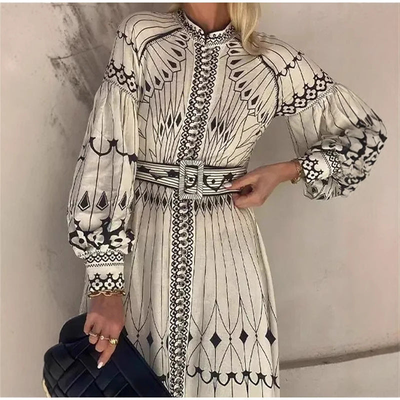 Fina Dam Klänningar A-Linje Hög Midja Långärmad Kvalitativt Tyg-5