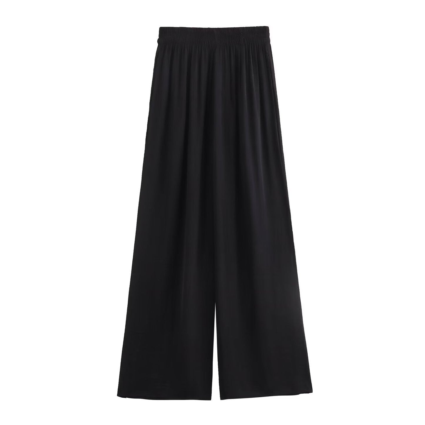 Variant image for Dam Byxor Hög Midja Bred Ben i Elastisk Polyester Snygga Byxor Med Resår i Midjan-9
