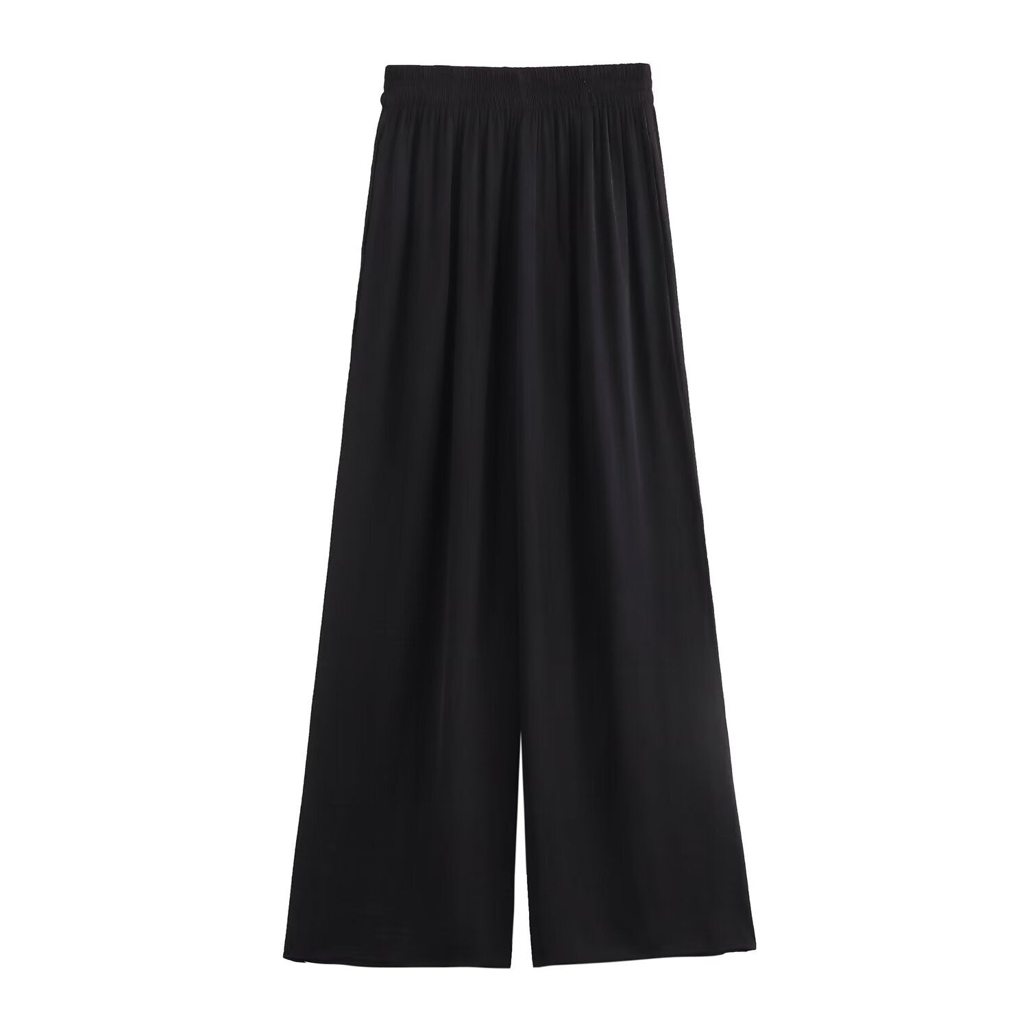 Variant image for Dam Byxor Hög Midja Bred Ben i Elastisk Polyester Snygga Byxor Med Resår i Midjan-9