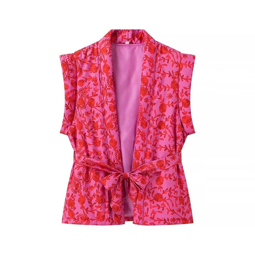 Kvinnors Kimono Väst Blommönster Lätt Material 1