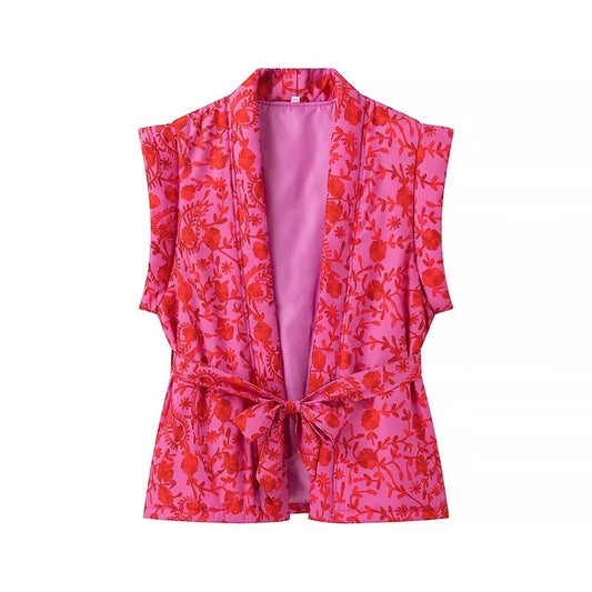 Kvinnors Kimono Väst Blommönster Lätt Material 1