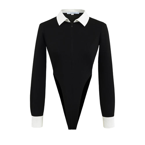 Dam Bodysuit Elegant Krage Figurbetonad Andningsbart Material 1