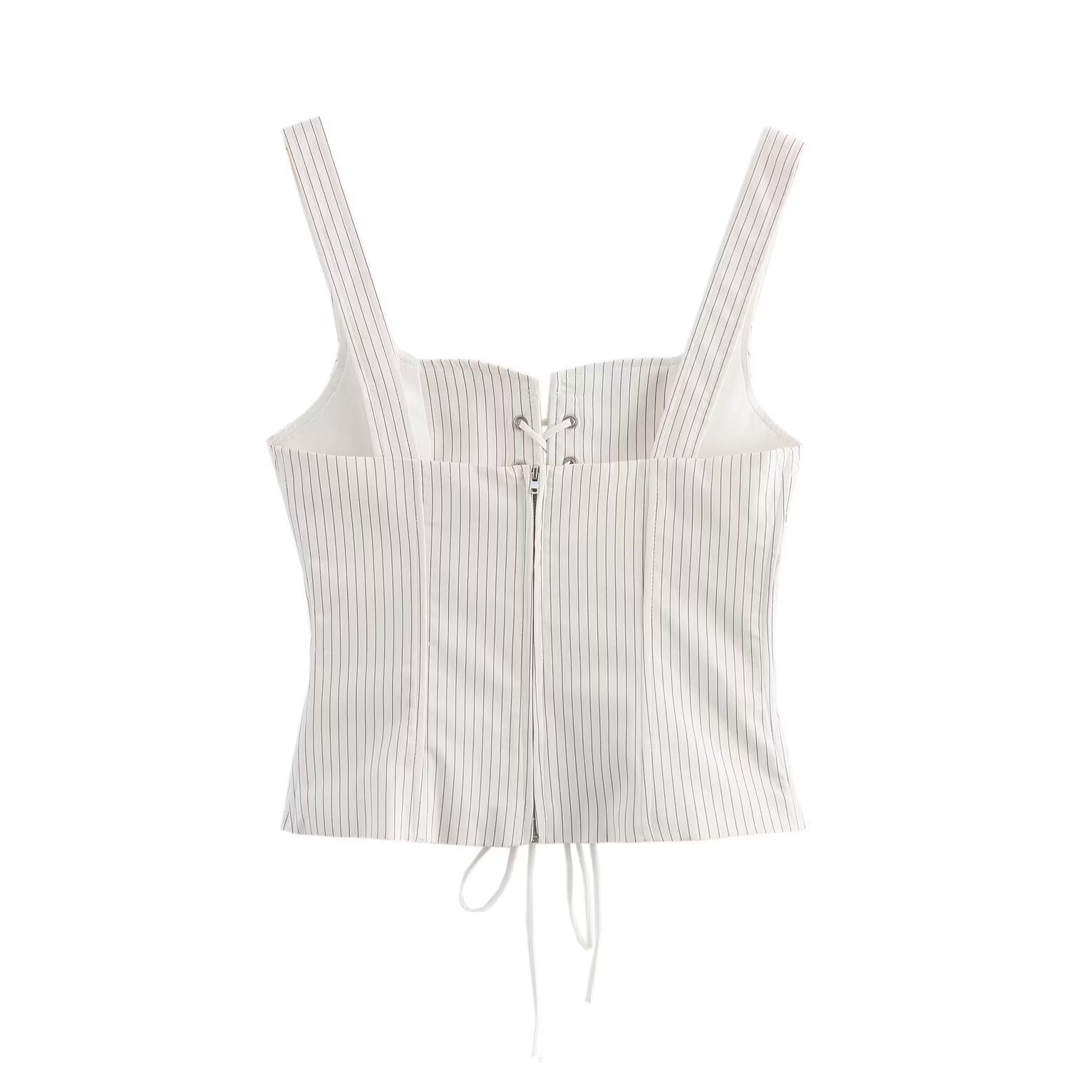 Dam Tank Top Randig med Snörning Lätt Elastisk Tyg-2