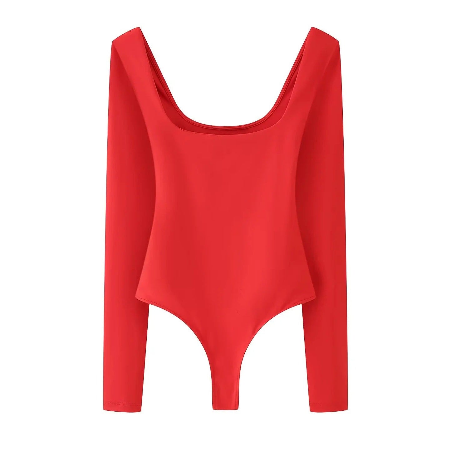 Dam Bodysuit Långärmad Djup Halsringning Elastisk-3