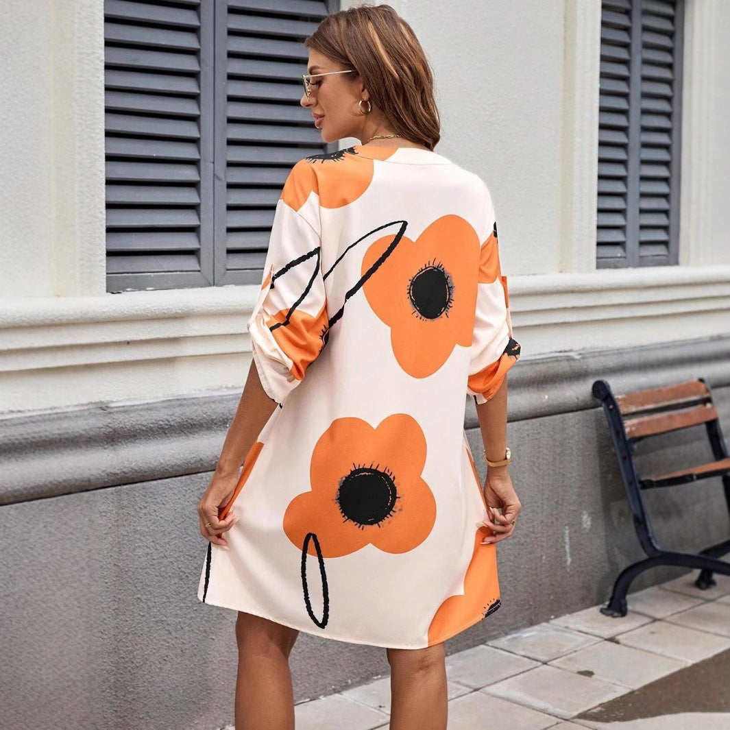 Dam Lång Skjortklänning A-Linje Polyester med Knappdetaljer-5