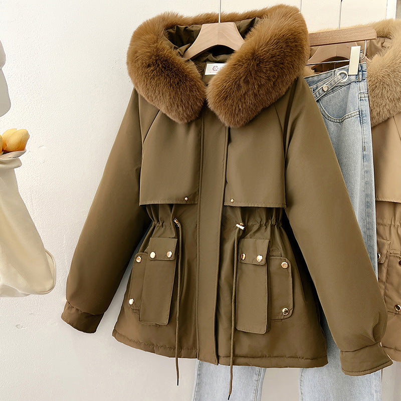 Dam Parkas Förtjockad med Huva i Bomull och Spandex-6