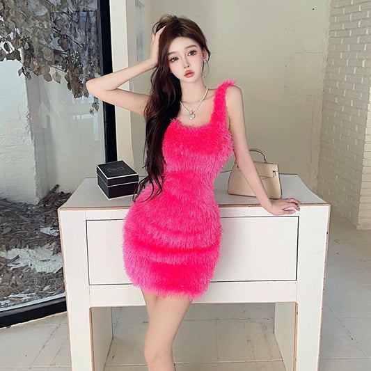 Fina Dam Klänningar Spaghetti Band Kort Högkvalitativt Tyg-1