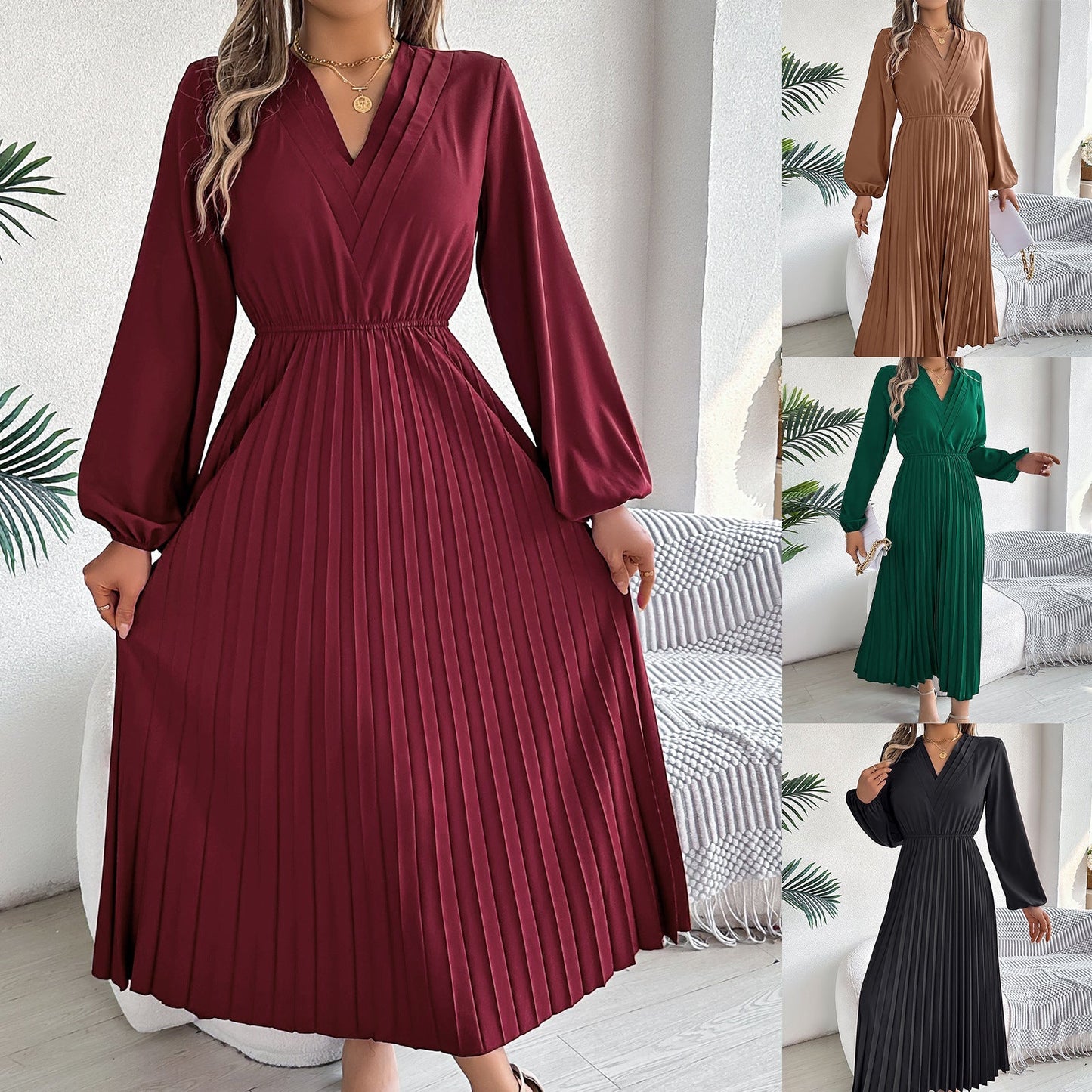 Kvinnor Lång Kjol A-Linje Chiffon med V-Hals-2