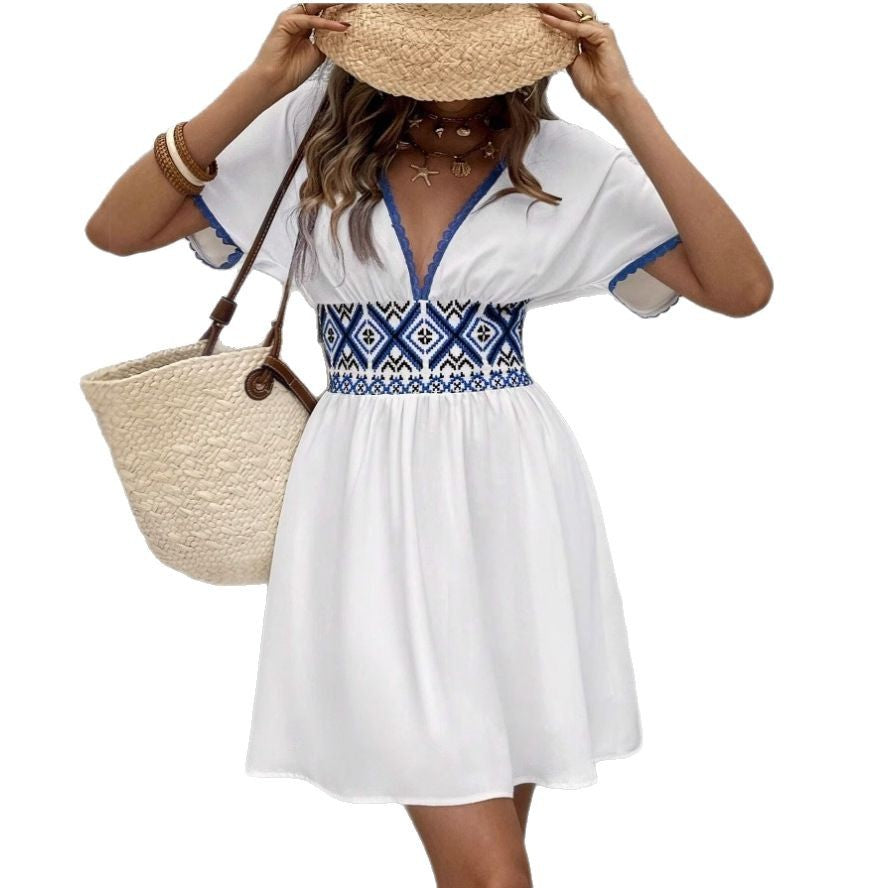 Kvinna A-Linje Klänning V-Hals Midi Polyester-6