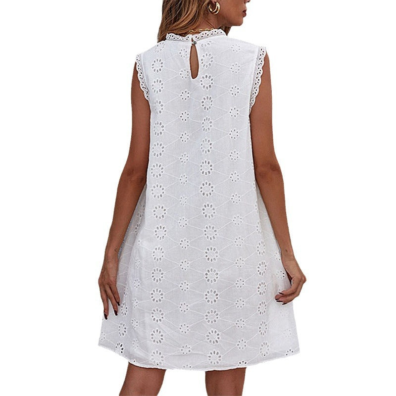 Kvinna Midi Klänning Broderad A-linjeformad Polyester-6