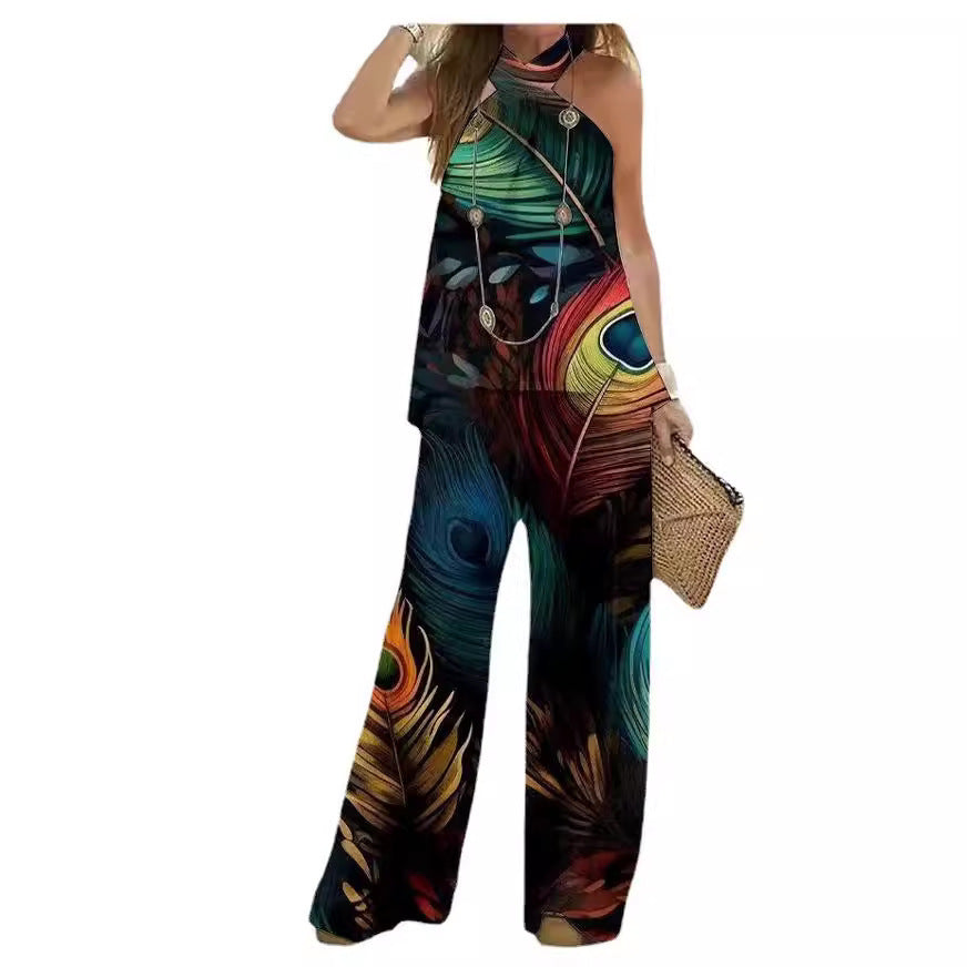 Kvinnors Två Delar Set med 3D-tryck, Ärmlös Topp och Elegant Pendeltdragning – Högkvalitativt Tyg, S-XL, Flera Mönster 6