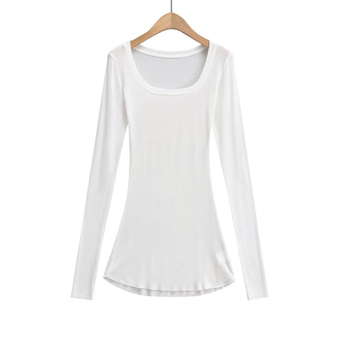 Kvinnors Långärmad Topp U-Hals Bomullsmix 1