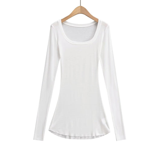 Kvinnors LÄngÀrmad Topp U-Hals Bomullsmix 1