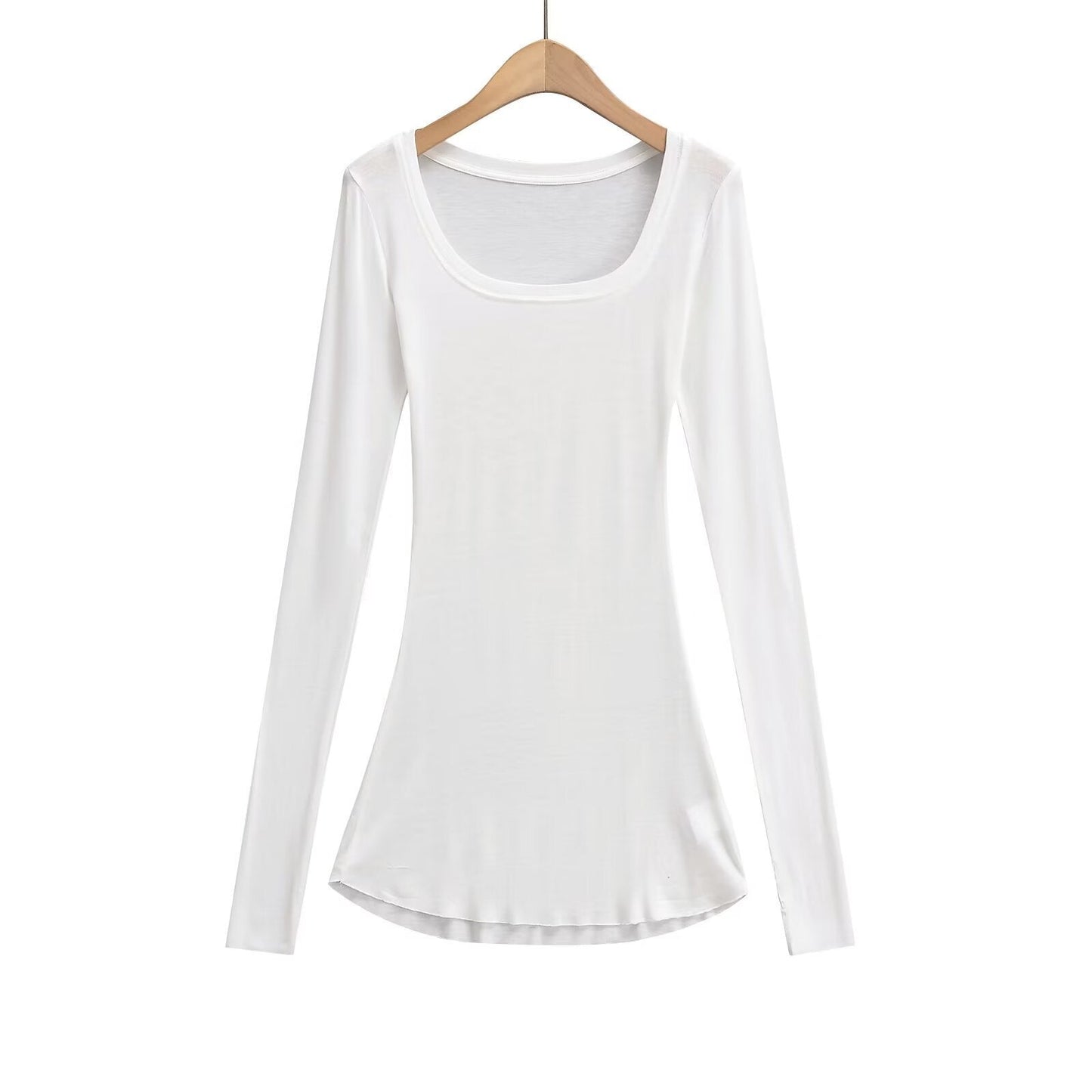 Kvinnors Långärmad Topp U-Hals Bomullsmix 7