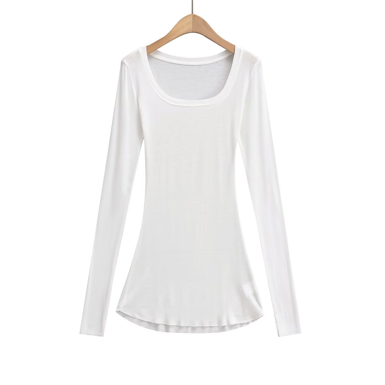 Kvinnors Långärmad Topp U-Hals Bomullsmix 7