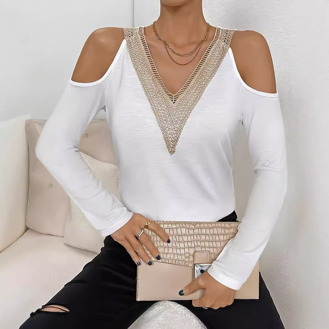 Dam Långärmad T-shirt V-ringning Rayon-4