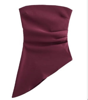 Dam Festtopp Asymmetrisk Draperad Silkeslen Tyg 11