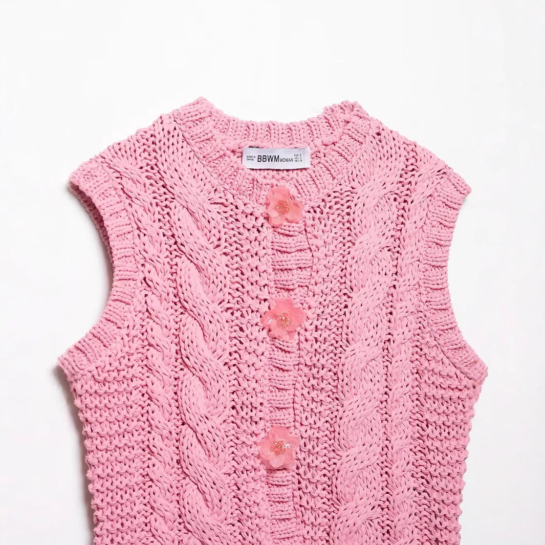 Kvinnors Stickad Väst Klassisk Flätmönster Bomullsblandning-4