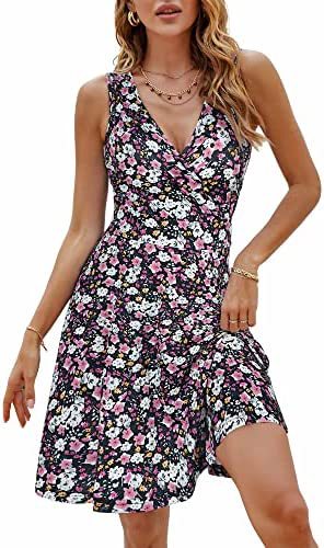 Variant image for Kvinna Fritidsklänning V-ringning Blommönster Bomull-14