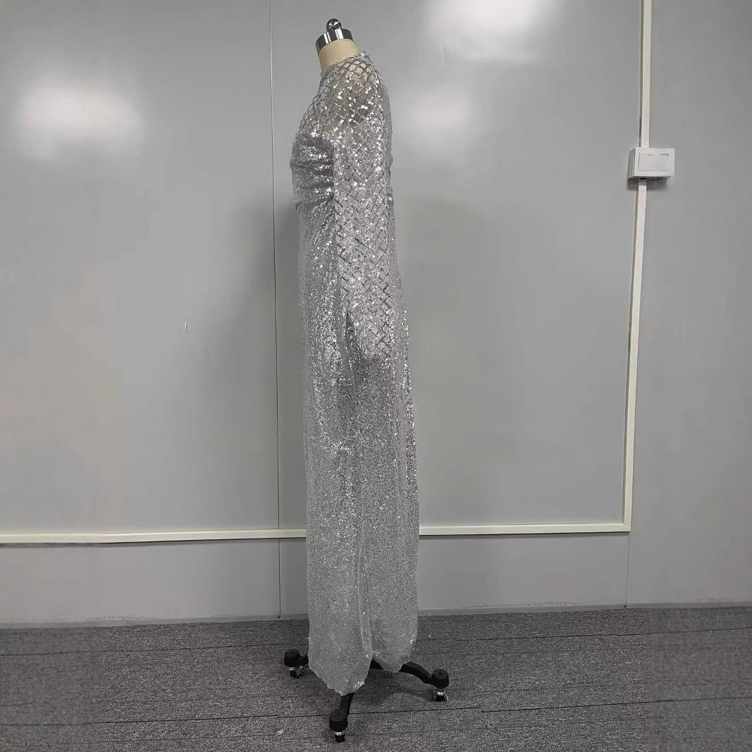 Fina Dam Klänningar Slim Fit Lång Kjol Halvhög Krage-4